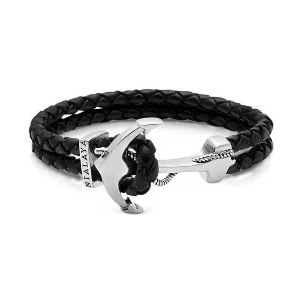 Braided Anchor Men’s Bracelet | Niayala Black 925 Silver Nautical Rope